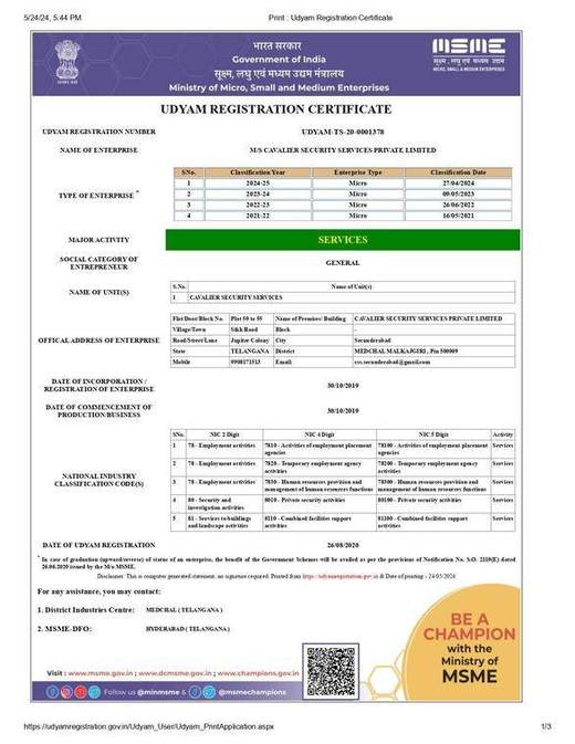 Udyam MSME registration certificate
