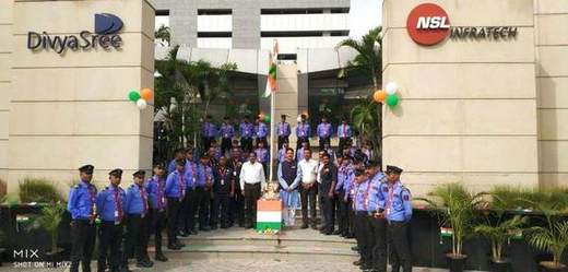 Flag hoisting at a client corporate campus