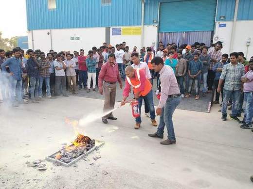 Fire extinguisher demonstration for site workers