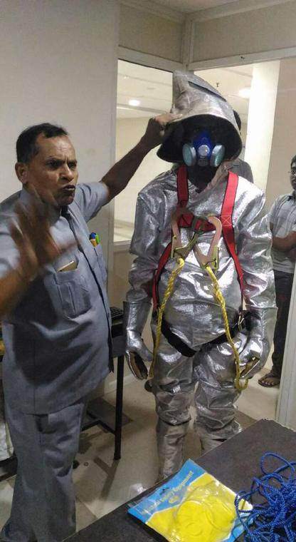 Fire proximity suit demonstration